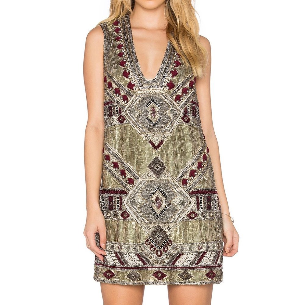 Alice + Olivia Odell Sequin Bead Embellished Dress.Peace of Art.